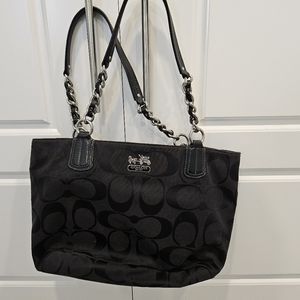 Coach Signature Canvas Tote Bag With Chain